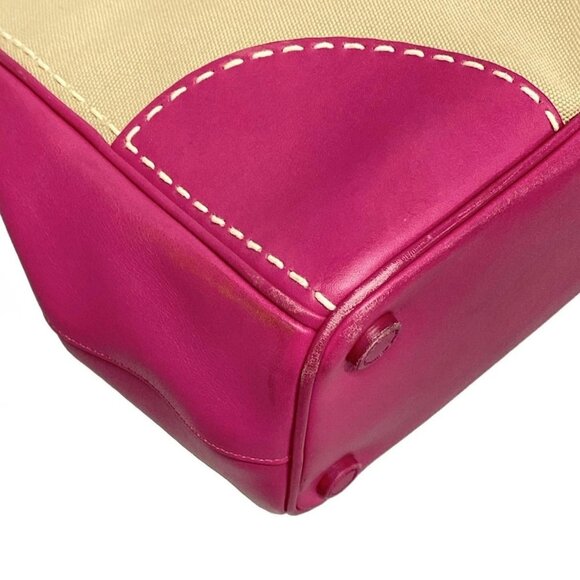 Auth PRADA Canapa City B1801K Beige Pink Leather Canvas Tote Bag - Picture 7 of 16